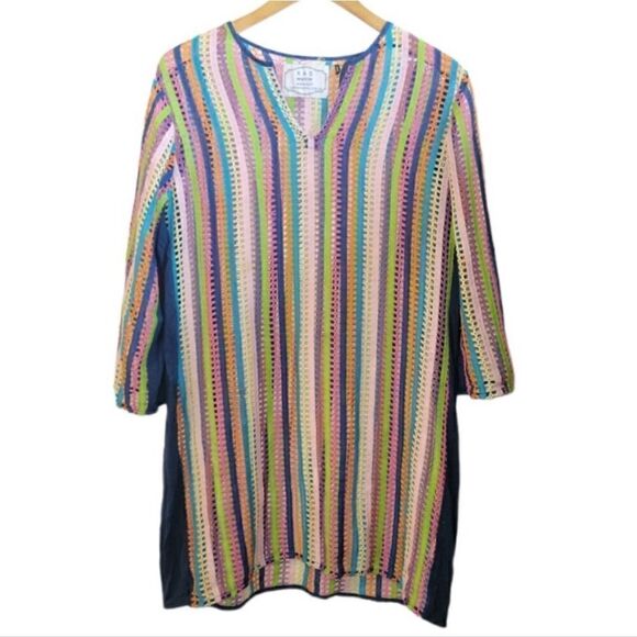 KAS New York Anthropologie Swimsuit Swim Cover Up Rainbow Color Loose Knit L - Picture 1 of 13